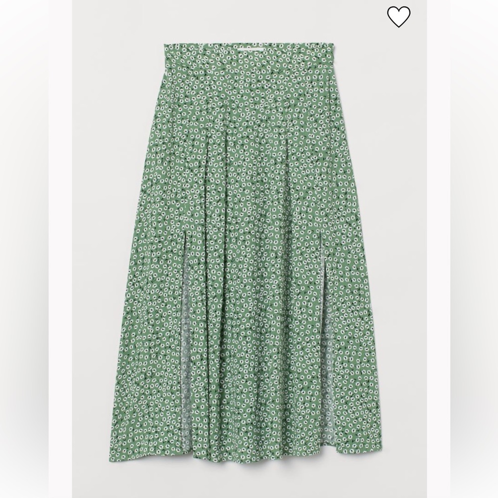 H&M Green Circle Skirt with Dual Slits